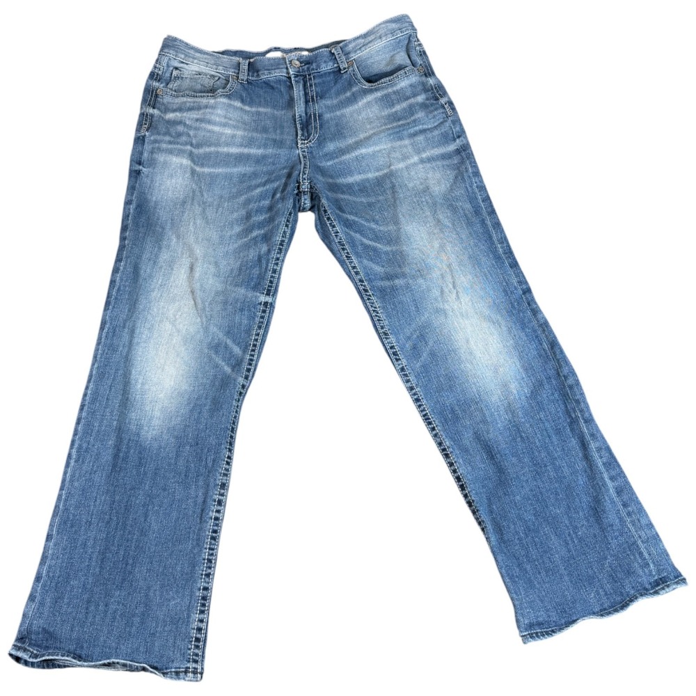 Buckle BKE Seth Jeans Mens 38‎ Blue Denim Logo Straight Leg Casual Distressed